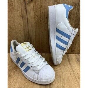 Adidas Superstar Foundation Leather Trainers Shoes Kids Size 7 White Blue S81018